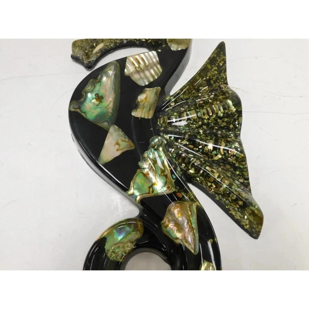 Bettys Shells Abalone Seahorse Wall Hanging Black Resin Coastal Decor DW752